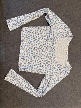 Z Supply Blue Floral Long Sleeve Scoop Neck Top